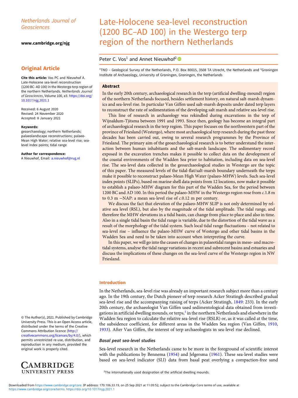 Late-•Holocene Sea-Level Reconstruction (1200•BC-AD 100) In