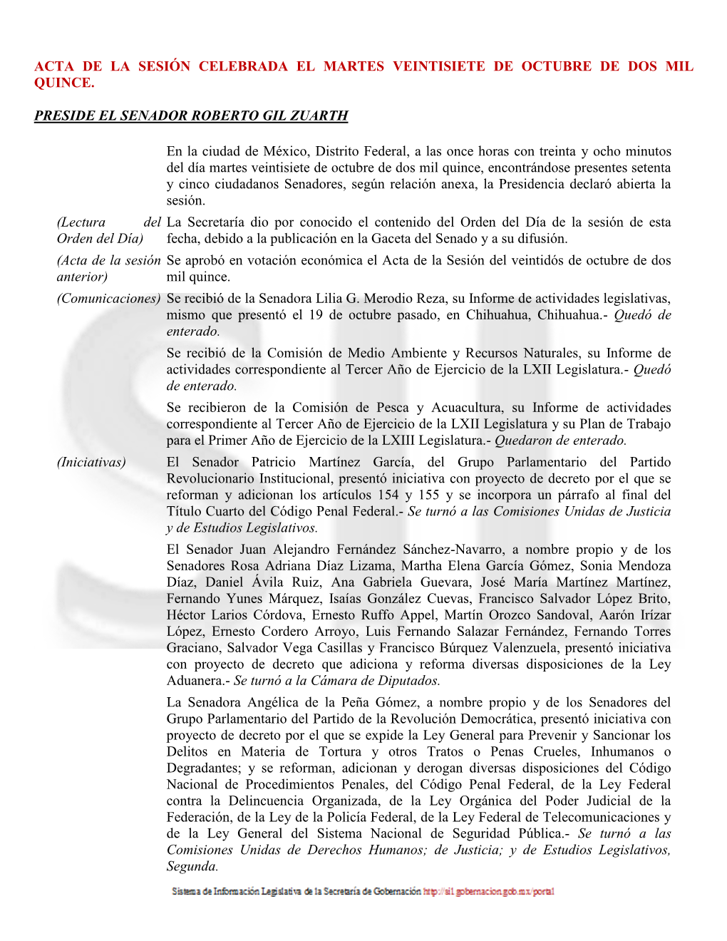 Acta De La Sesión Celebrada El Martes Veintisiete De Octubre De Dos Mil Quince