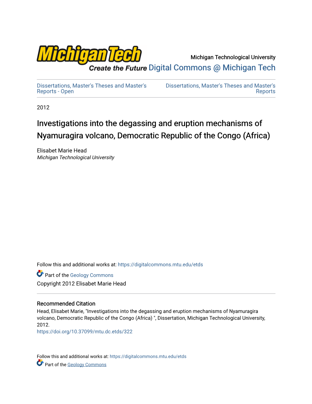 Investigations Into the Degassing and Eruption Mechanisms of Nyamuragira Volcano, Democratic Republic of the Congo (Africa)