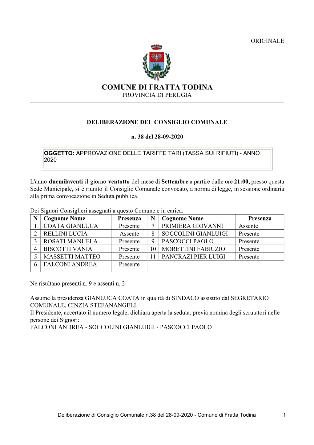 Comune Di Fratta Todina Provincia Di Perugia