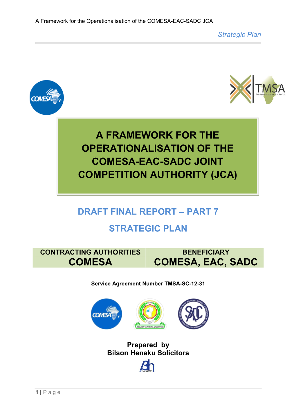 A Framework for the Operationalisation of the Comesa-Eac-Sadc Joint Competition Authority (Jca)