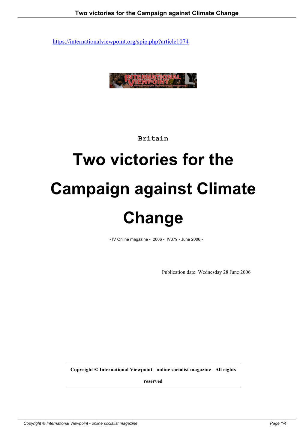 Two Victories for the Campaign Against Climate Change