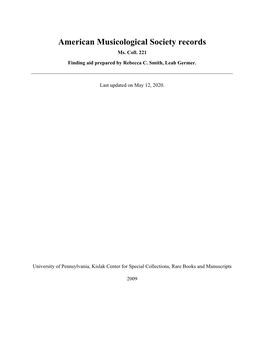 American Musicological Society Records Ms