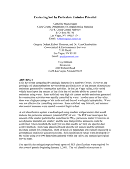 Evaluating Soil by Particulate Emission Potential