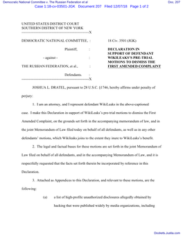206 MOTION to Dismiss First Amended Complaint.. Document Filed by Wikileaks