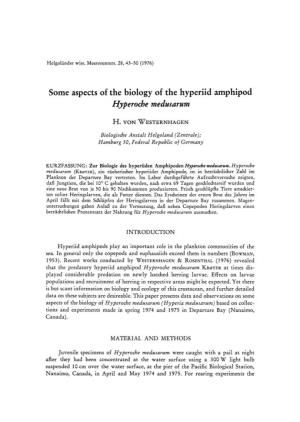Some Aspects of the Biology of the Hyperiid Amphipod &lt;Emphasis