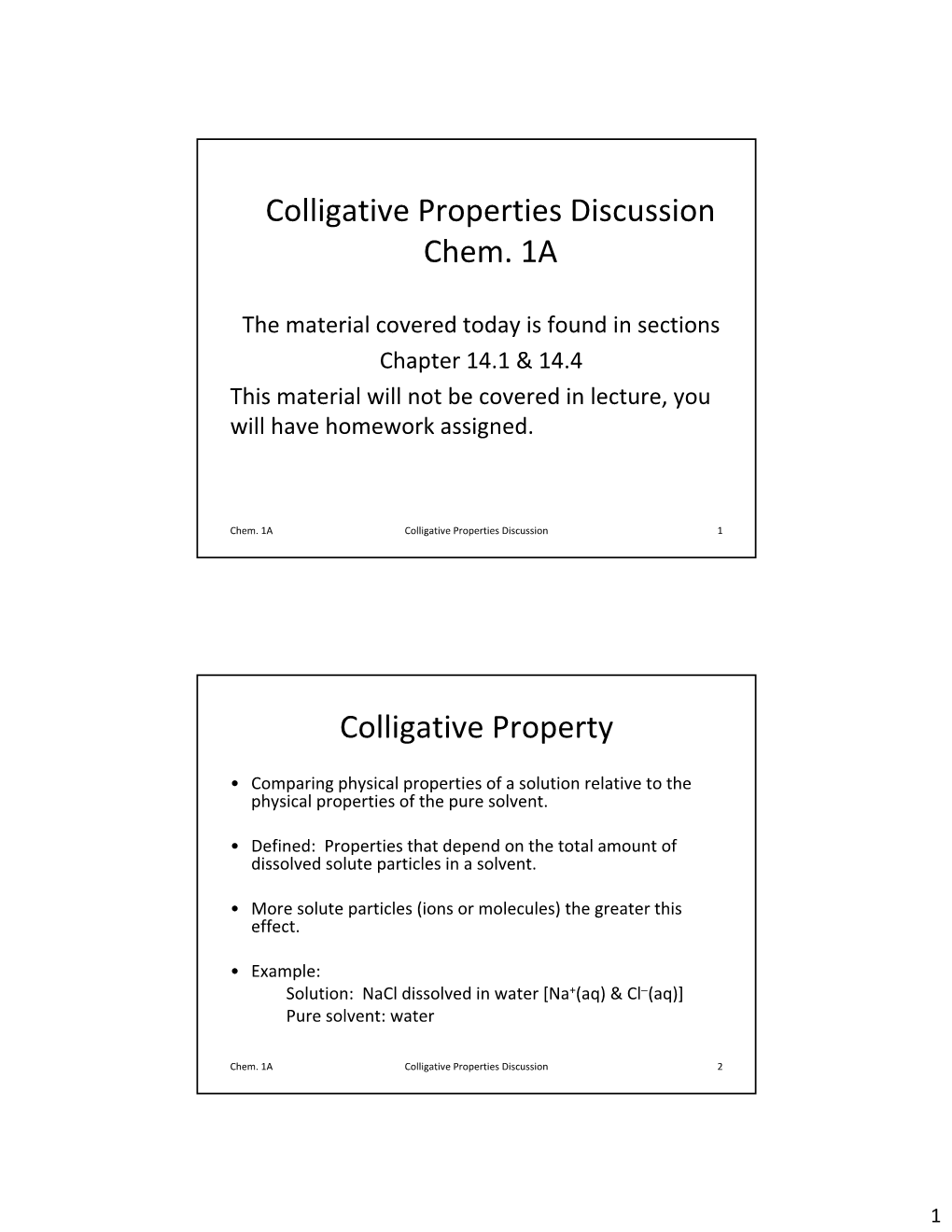 Colligative Properties Discussion Chem. 1A