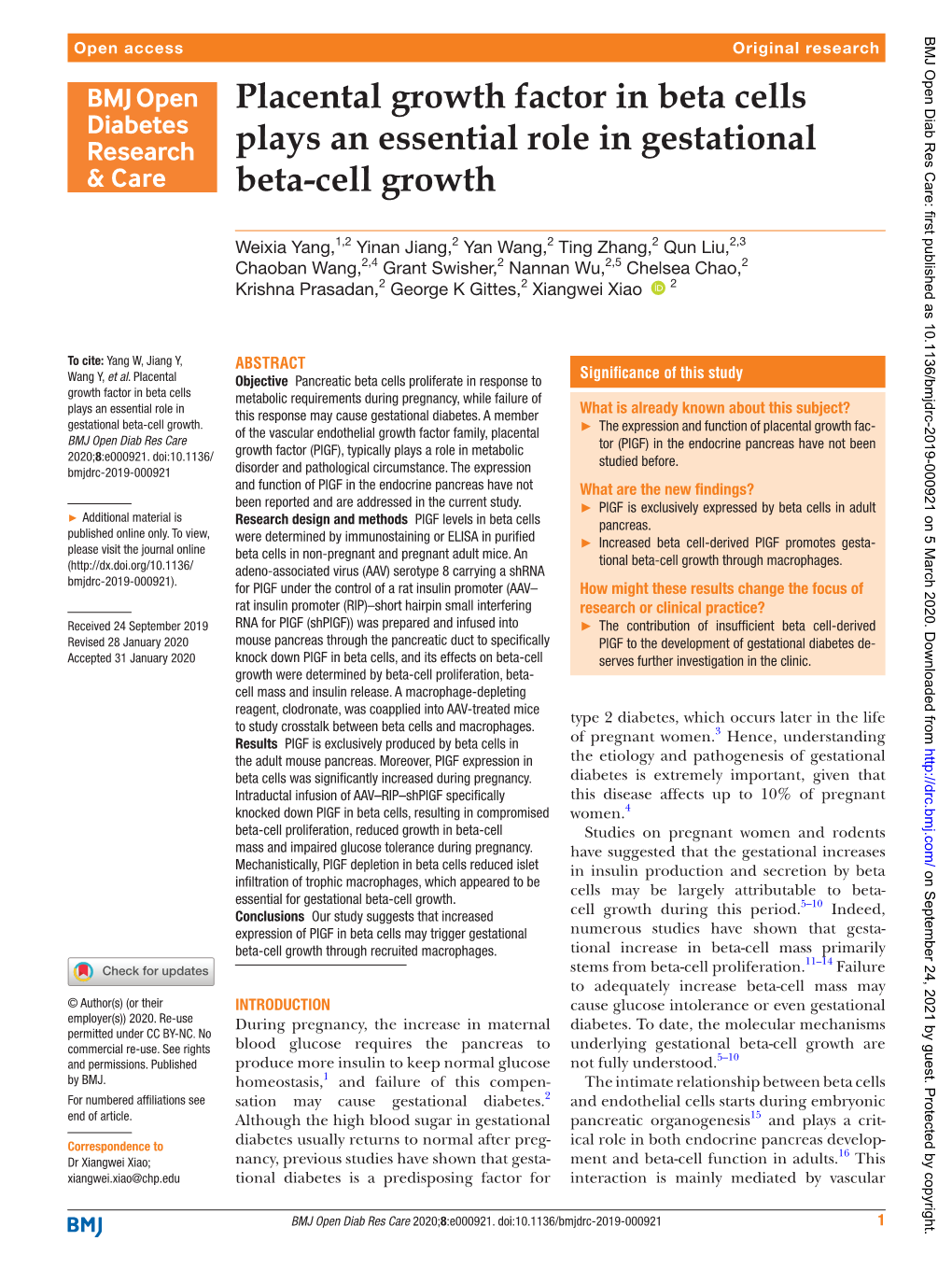 Placental Growth Factor in Beta Cells Plays an Essential Role in Gestational Beta-­Cell Growth