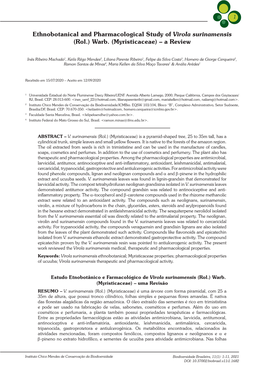 Ethnobotanical and Pharmacological Study of Virola Surinamensis (Rol.) Warb