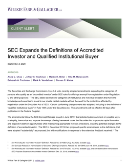 SEC Expands the Definitions of Accredited Investor and Qualified Institutional Buyer