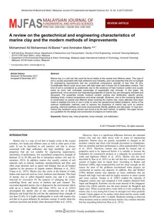 A Review on the Geotechnical and Engineering Characteristics of Marine Clay and the Modern Methods of Improvements