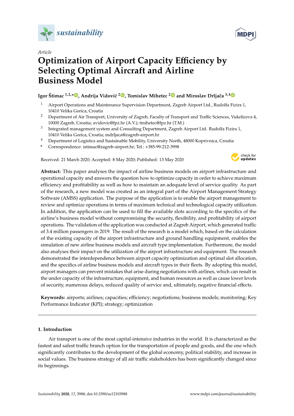 Optimization of Airport Capacity Efficiency by Selecting Optimal