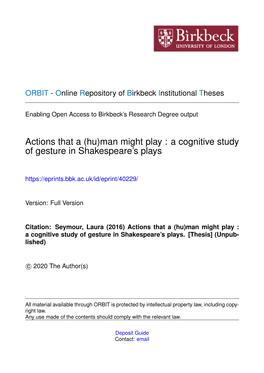 A Cognitive Study of Gesture in Shakespeare's Plays