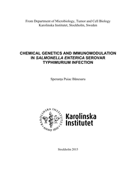Chemical Genetics and Immunomodulation in Salmonella Enterica Serovar Typhimurium Infection
