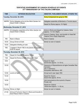 Schedule of Events 75Th Anniversary of the Italian Campaign