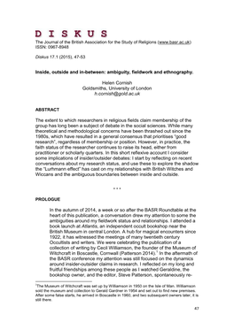 Inside, Outside and In-Between: Ambiguity, Fieldwork and Ethnography