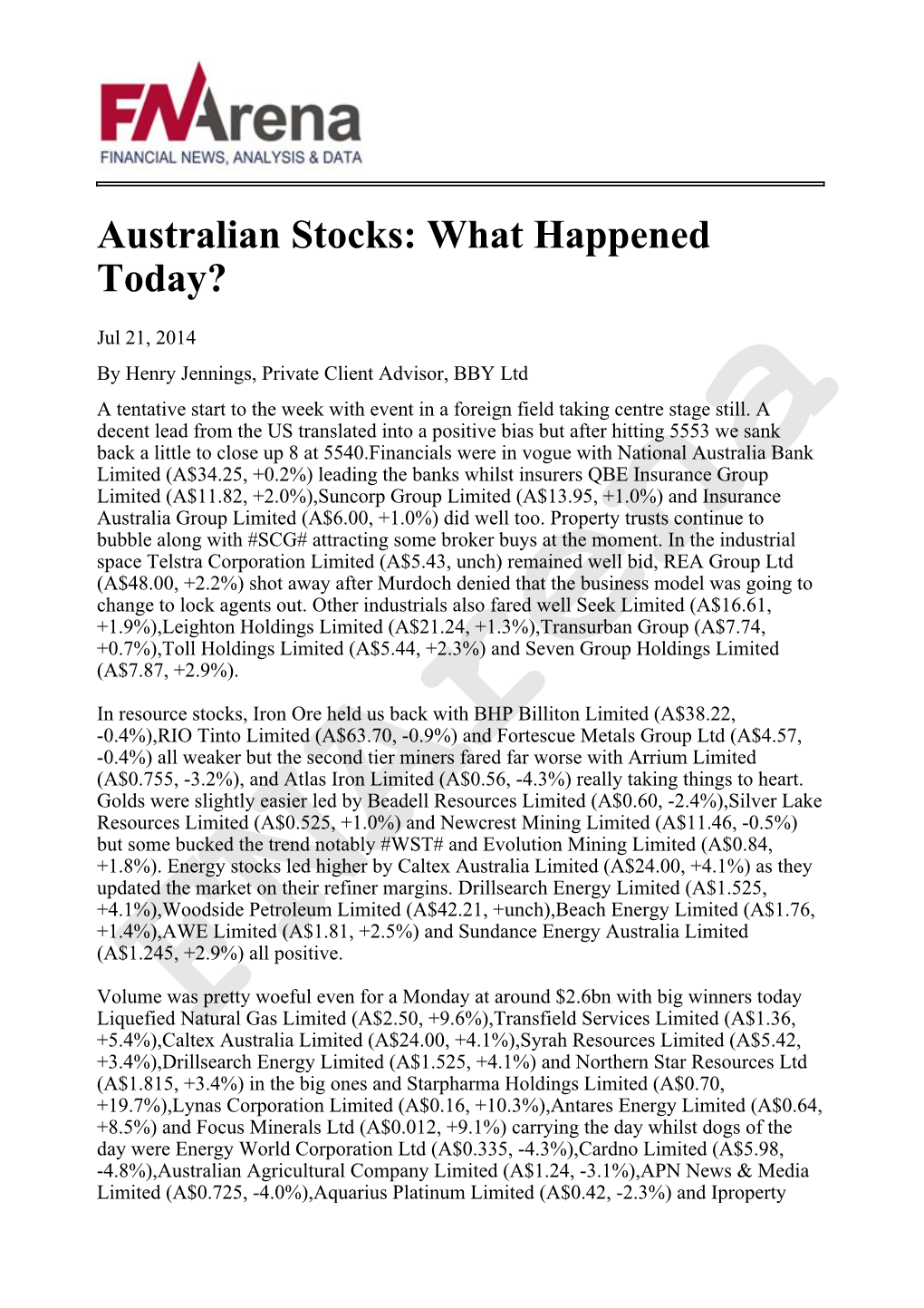 Australian Stocks: What Happened Today?