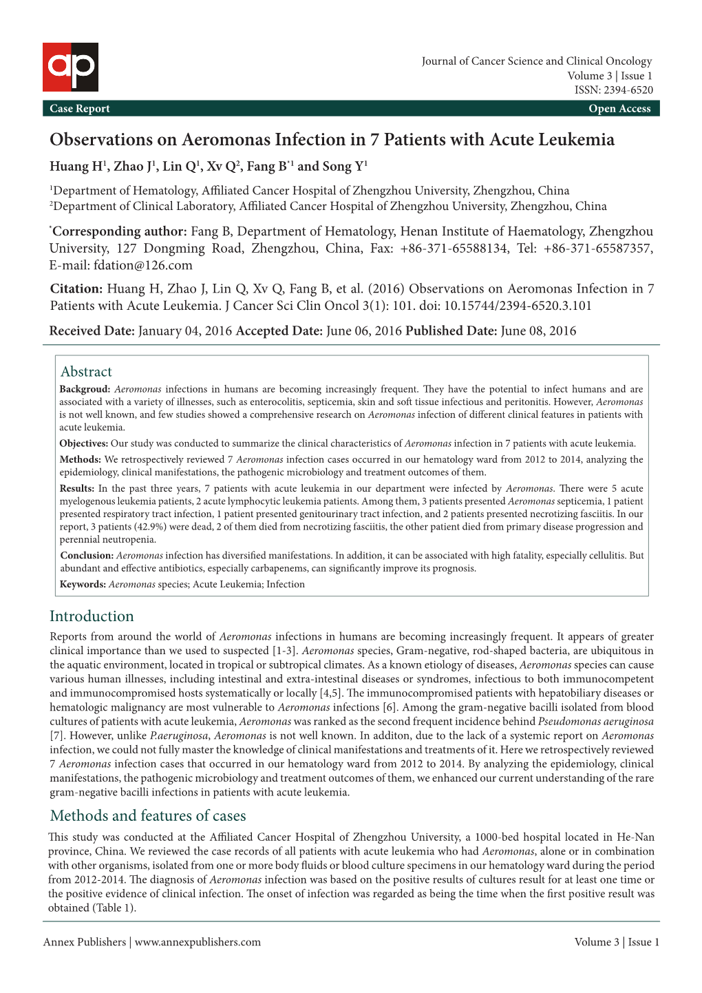 Observations on Aeromonas Infection in 7 Patients with Acute Leukemia