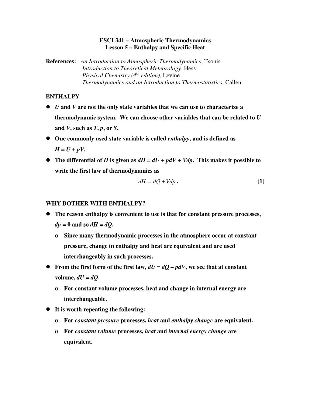 Enthalpy/Specific Heat