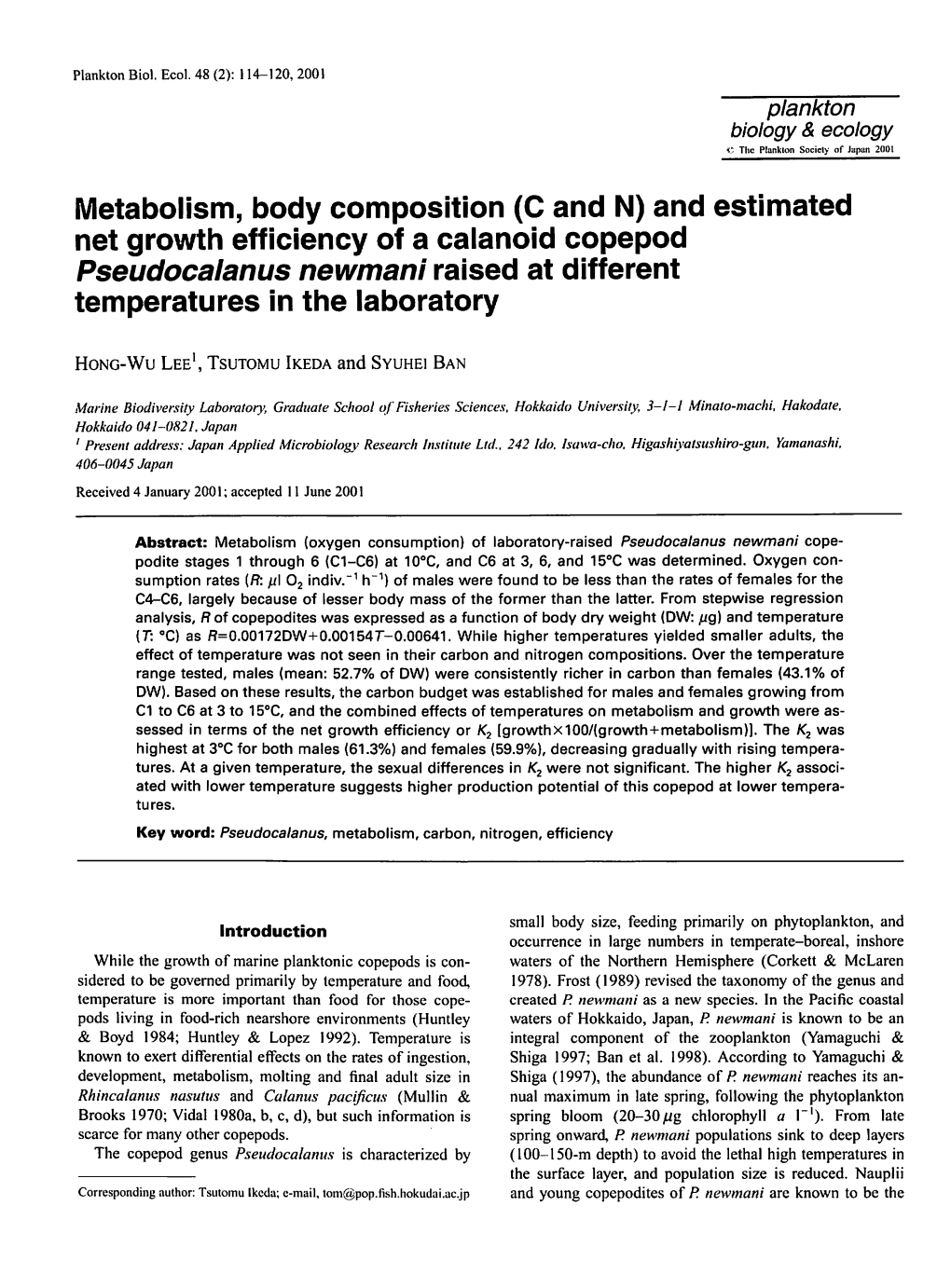 Plankton Biol. Ecol. 48(2), Page 114, 2001