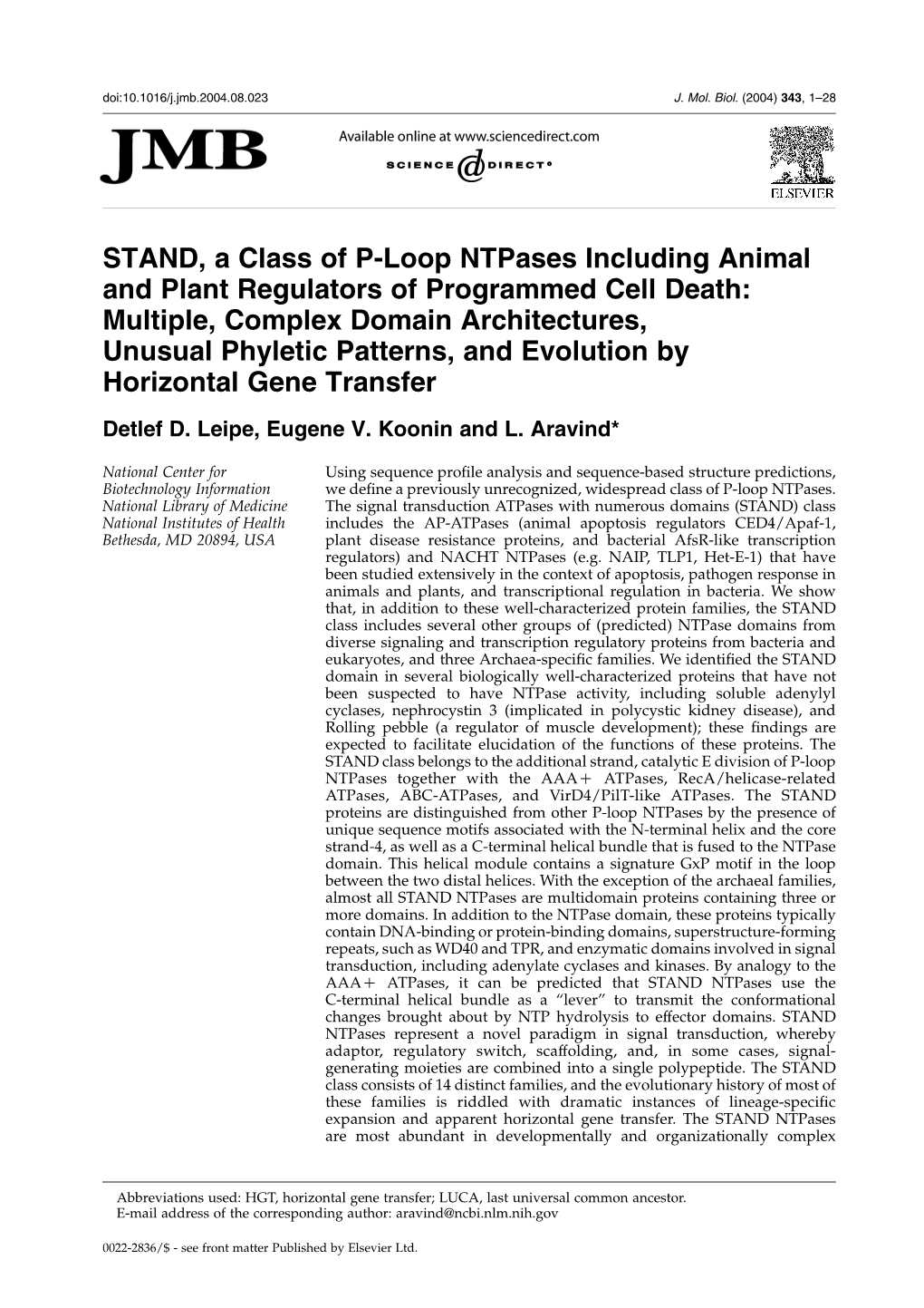 STAND, a Class of P-Loop Ntpases Including Animal and Plant