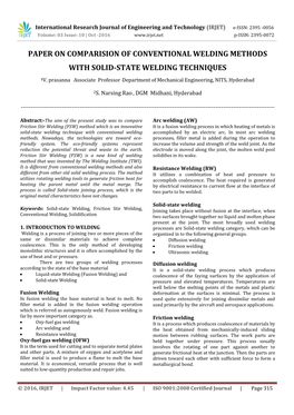 Paper on Comparision of Conventional Welding Methods with Solid-State Welding Techniques