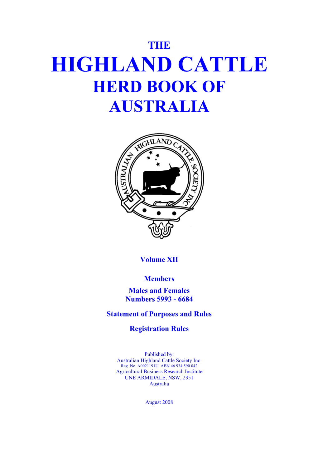Highland Cattle Herd Book of Australia