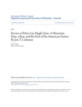 Review of Here Lies Hugh Glass: a Mountain Man, a Bear, and the Rise of the American Nation by Jon T
