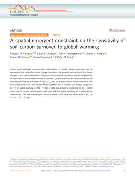 A Spatial Emergent Constraint on the Sensitivity of Soil Carbon Turnover to Global Warming ✉ Rebecca M