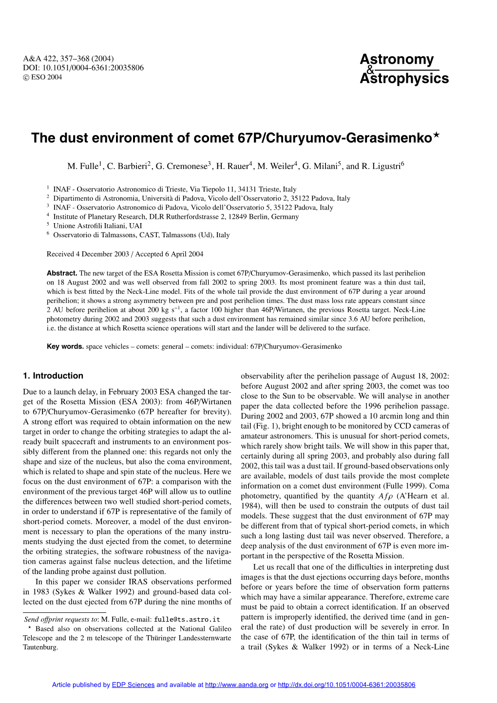 The Dust Environment of Comet 67P/Churyumov-Gerasimenko