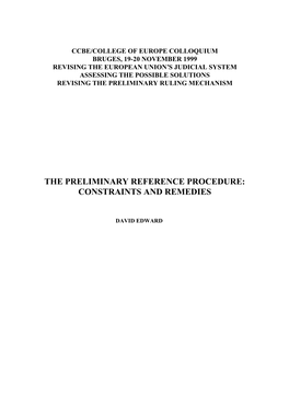 The Preliminary Reference Procedure: Constraints and Remedies