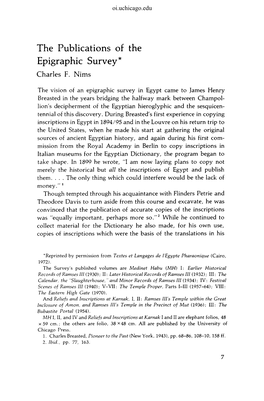 The Publications of the Epigraphic Survey* Charles F
