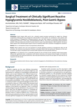 Surgical Treatment of Clinically Significant Reactive Hypoglycemia