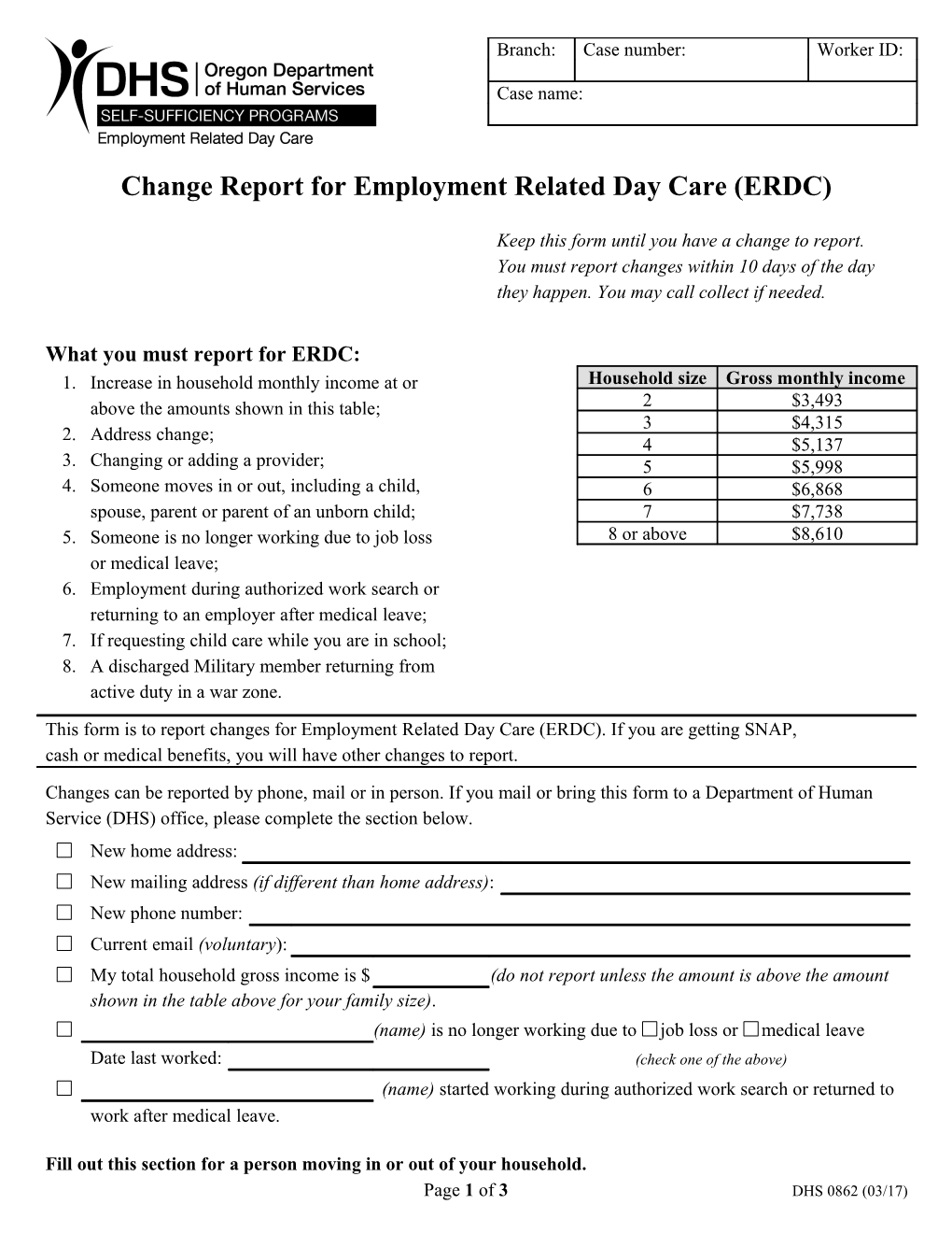 Change Report For Employment Related Day Care (ERDC)