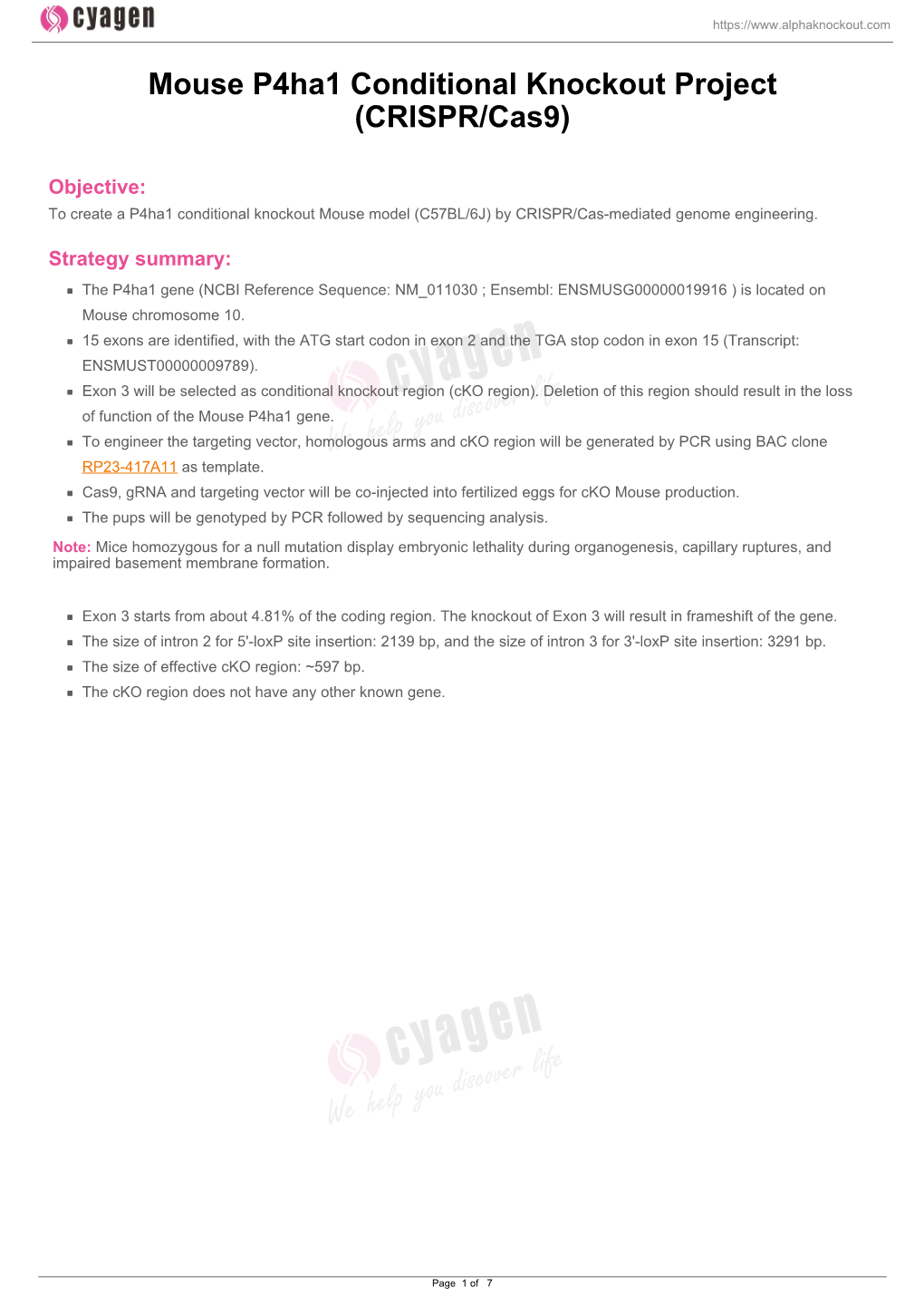 Mouse P4ha1 Conditional Knockout Project (CRISPR/Cas9)