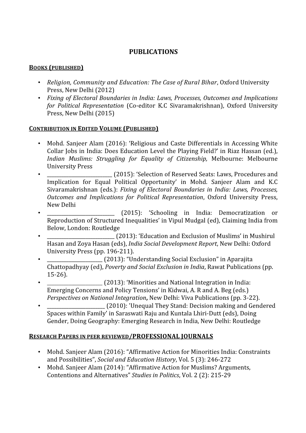 List of Publications