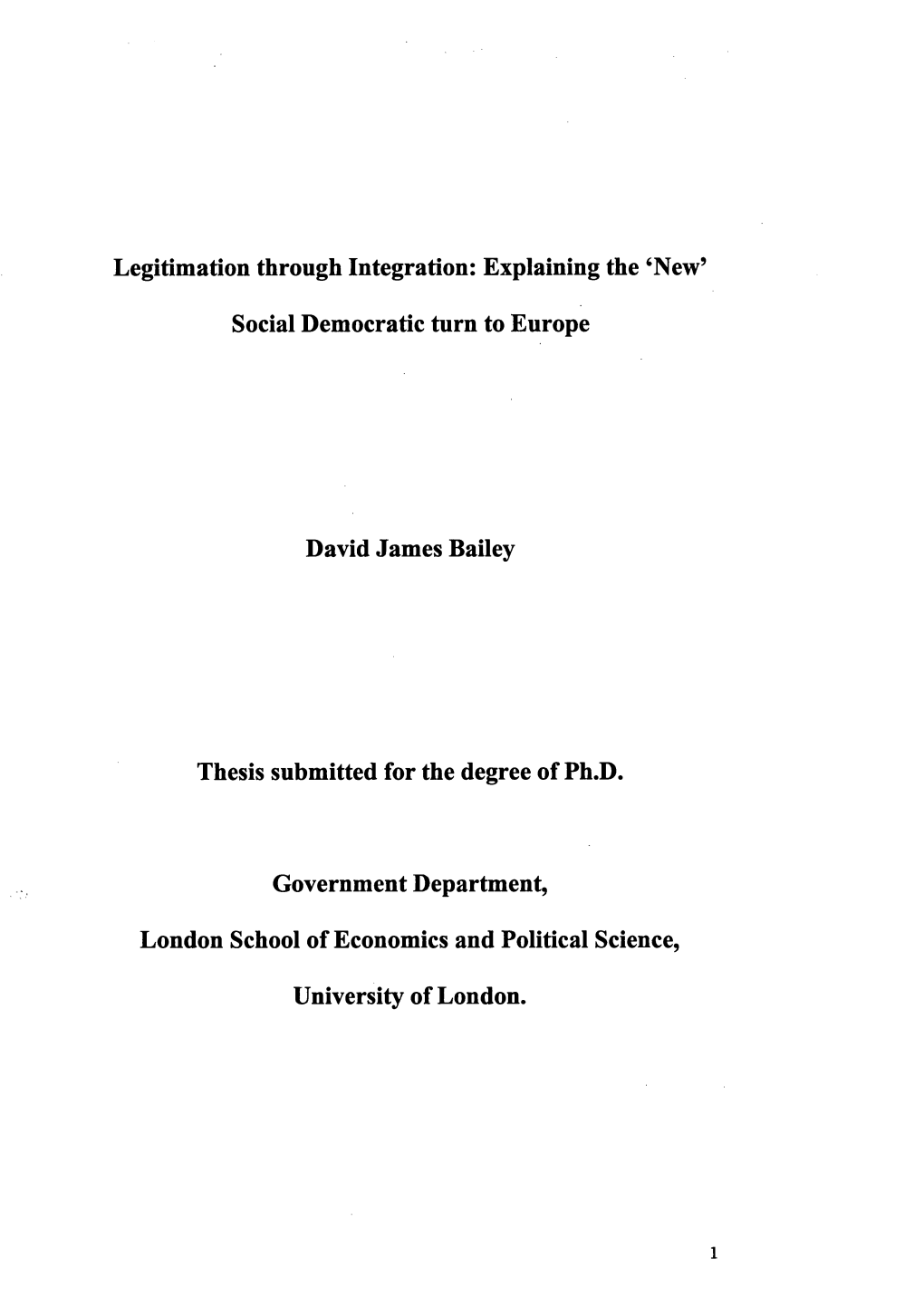New9 Social Democratic Turn to Europe David James Bailey Thesis Submitted Fo