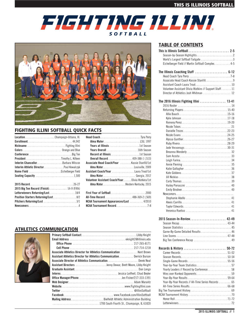 This Is Illinois Softball Table of Contents Fighting Illini