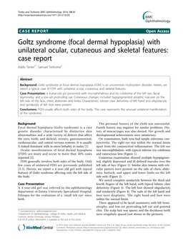 Focal Dermal Hypoplasia) with Unilateral Ocular, Cutaneous and Skeletal Features: Case Report Addis Tenkir1*, Samuel Teshome2