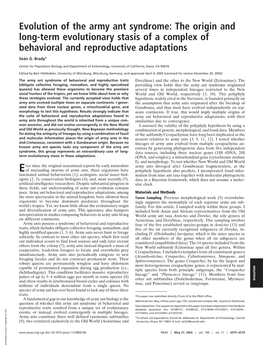 Evolution of the Army Ant Syndrome: the Origin and Long-Term Evolutionary Stasis of a Complex of Behavioral and Reproductive Adaptations