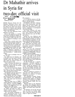 Dr Mahathir Arrives in Syria for Two-Day Official Visit (NST 17/08/2003)