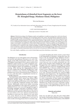 Herpetofauna of Disturbed Forest Fragments on the Lower Mt