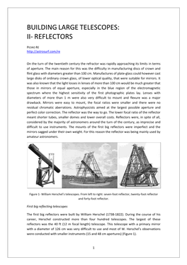 Building Large Telescopes. II- Reflectors