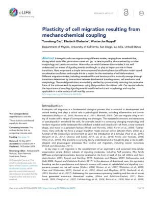 Plasticity of Cell Migration Resulting from Mechanochemical Coupling Yuansheng Cao†, Elisabeth Ghabache†, Wouter-Jan Rappel*