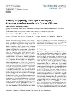 Modeling the Physiology of the Aquatic Temnospondyl Archegosaurus Decheni from the Early Permian of Germany