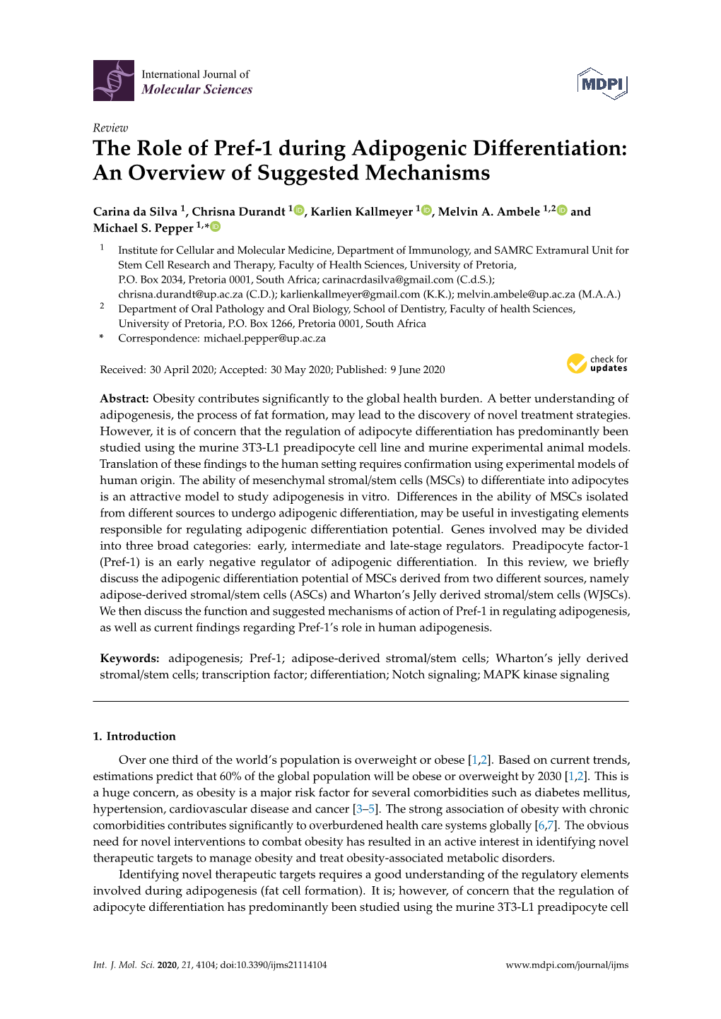 The Role of Pref-1 During Adipogenic Differentiation