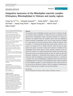 Chiroptera, Rhinolophidae) in Vietnam and Nearby Regions