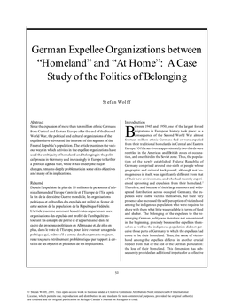 German Expellee Organizations Between “Homeland” and “At Home”: a Case Study of the Politics of Belonging