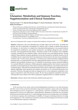 Glutamine: Metabolism and Immune Function, Supplementation and Clinical Translation
