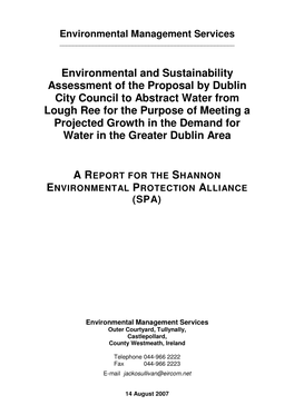 Environmental and Sustainability Assessment of the Proposal by Dublin City Council to Abstract Water from Lough Ree for the Purp